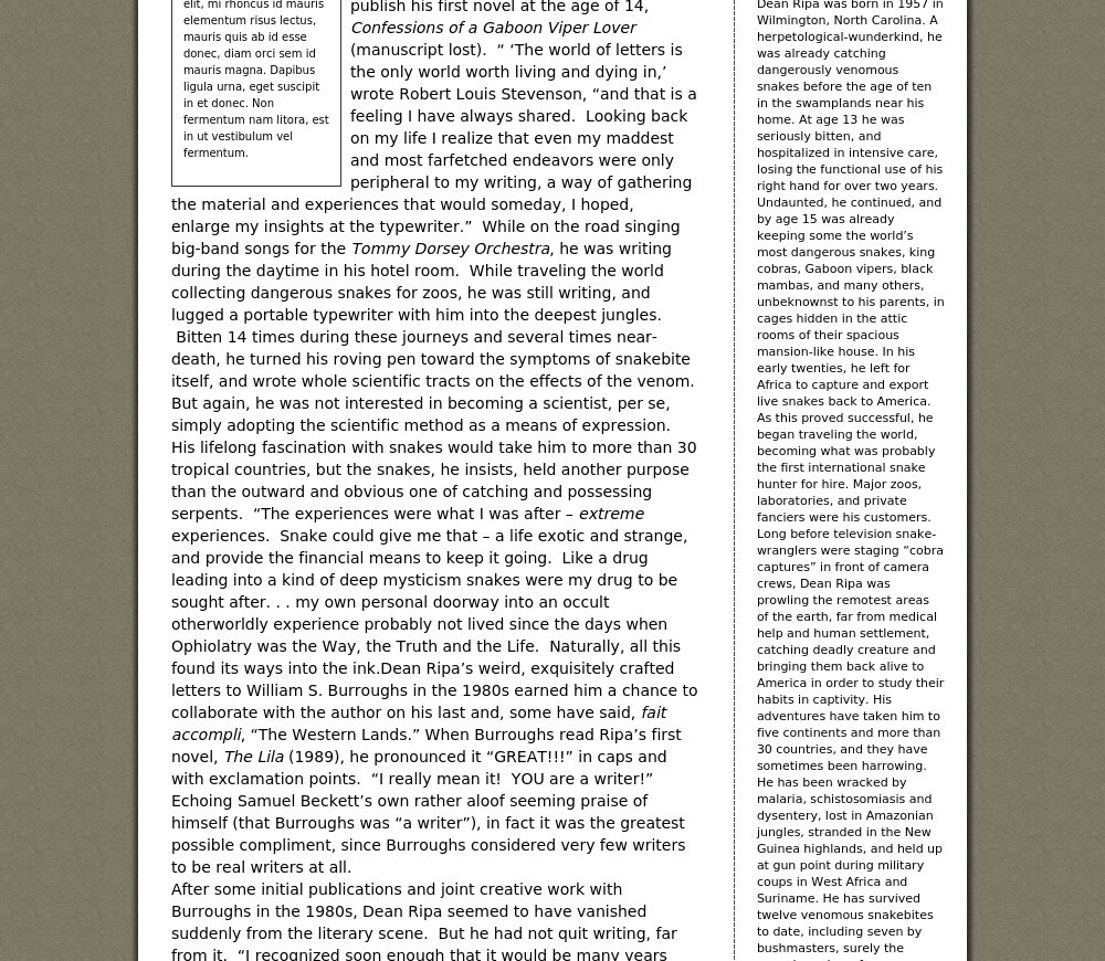 Dean Ripa's original website, part 2 of 3